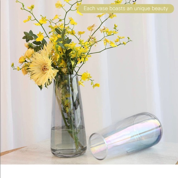 Lewondr Glass Vase, 22 cm Irised Crystal Ins Style Decorative Vase - Picture 2 of 7